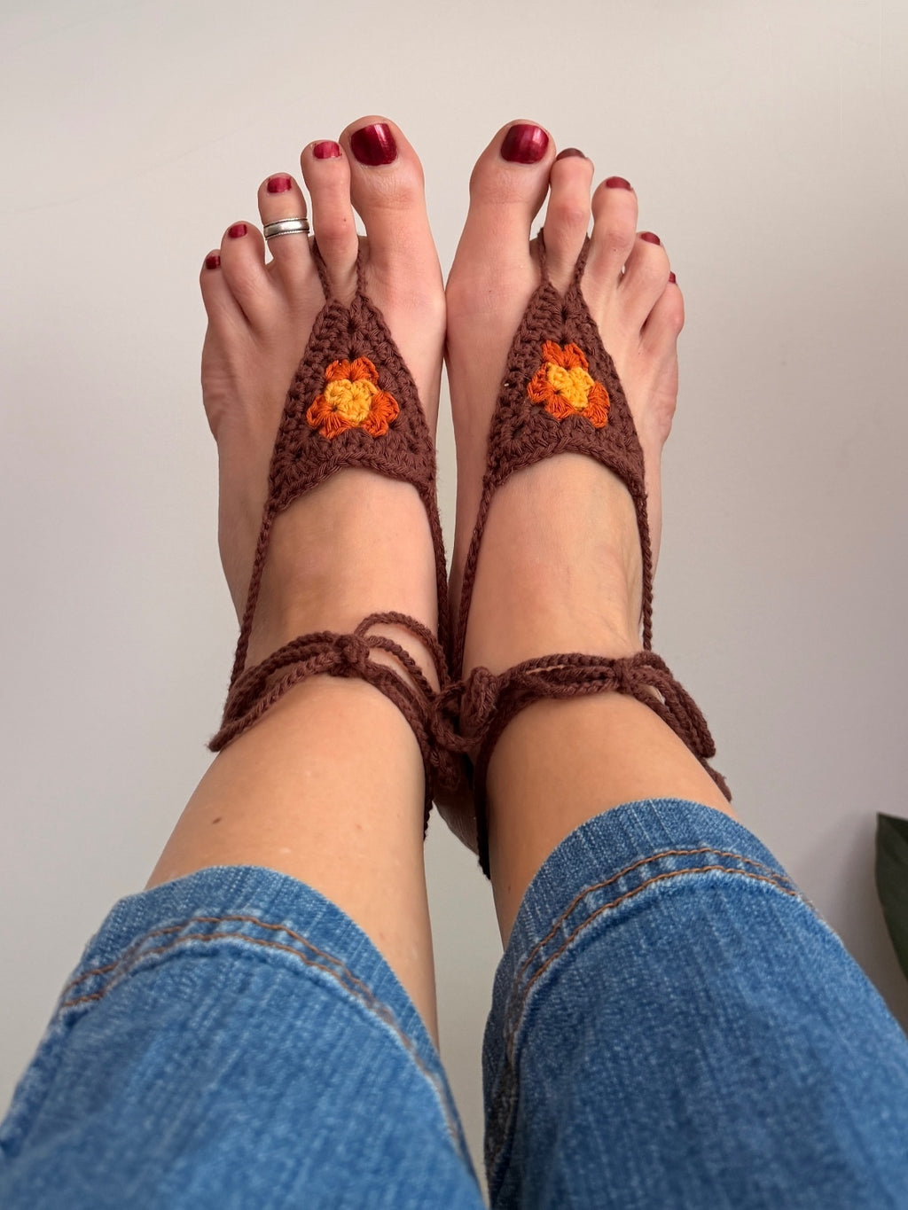 Mojo Moon Handmade 70s Retro Crochet Barefoot Sandals – 100% Cotton