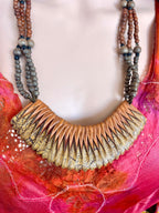 Artisan Wood Bead & Genuine Leather Statement Necklace – Multi-Strand Boho Bib