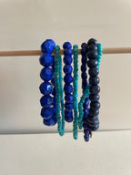 Blue Stretch Bracelet Stack - Set of 7 - Acrylic, Glass, Wood Mix