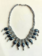 Vintage 1990s Gothic Bib Necklace – Silver Tone Hematite Look Fringe Choker