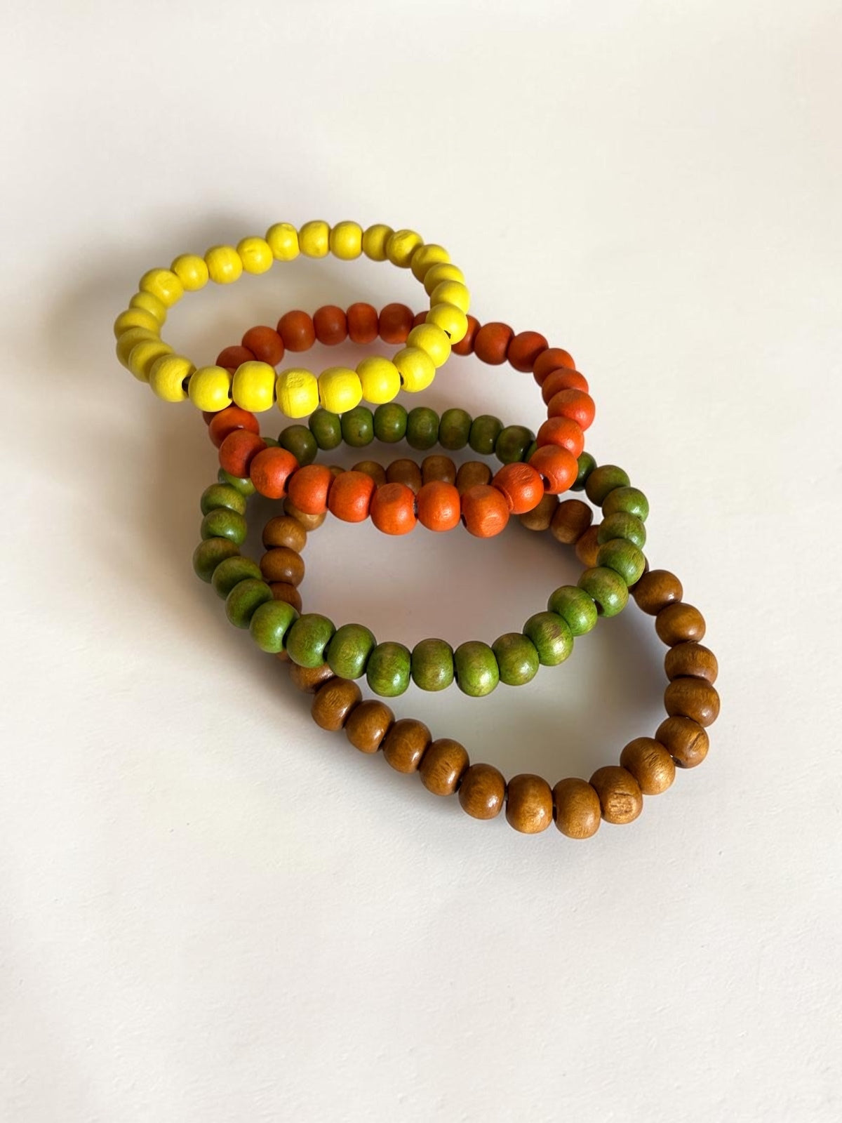MOJO MOON Sunflower Toned Stretch Bracelet Stack Set of 4 Handmade Earthy Boho Wood Bead Bracelets
