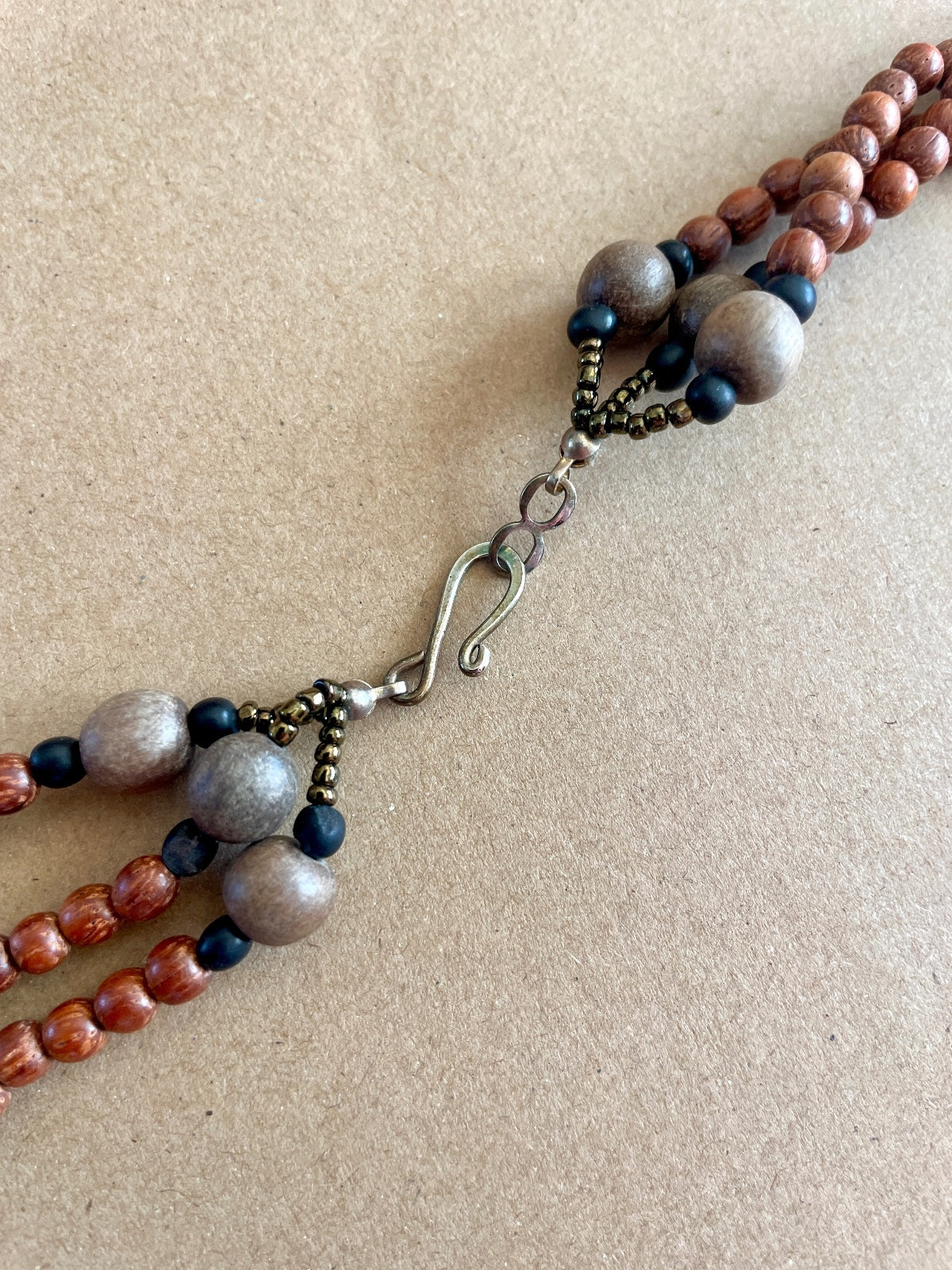 Artisan Wood Bead & Genuine Leather Statement Necklace – Multi-Strand Boho Bib