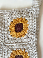 Crochet sunflower cross body bag with fringe