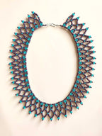 Handcrafted Woven Seed Bead Collar Necklace – Purple & Turquoise Net Lace Bib