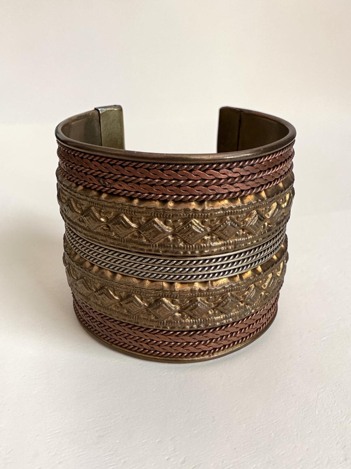 2000s Mixed Metal Boho Cuff - Vintage Brass & Copper Festival Bracelet