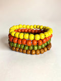 MOJO MOON Sunflower Toned Stretch Bracelet Stack Set of 4 Handmade Earthy Boho Wood Bead Bracelets