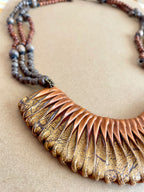 Artisan Wood Bead & Genuine Leather Statement Necklace – Multi-Strand Boho Bib