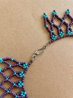 Handcrafted Woven Seed Bead Collar Necklace – Purple & Turquoise Net Lace Bib