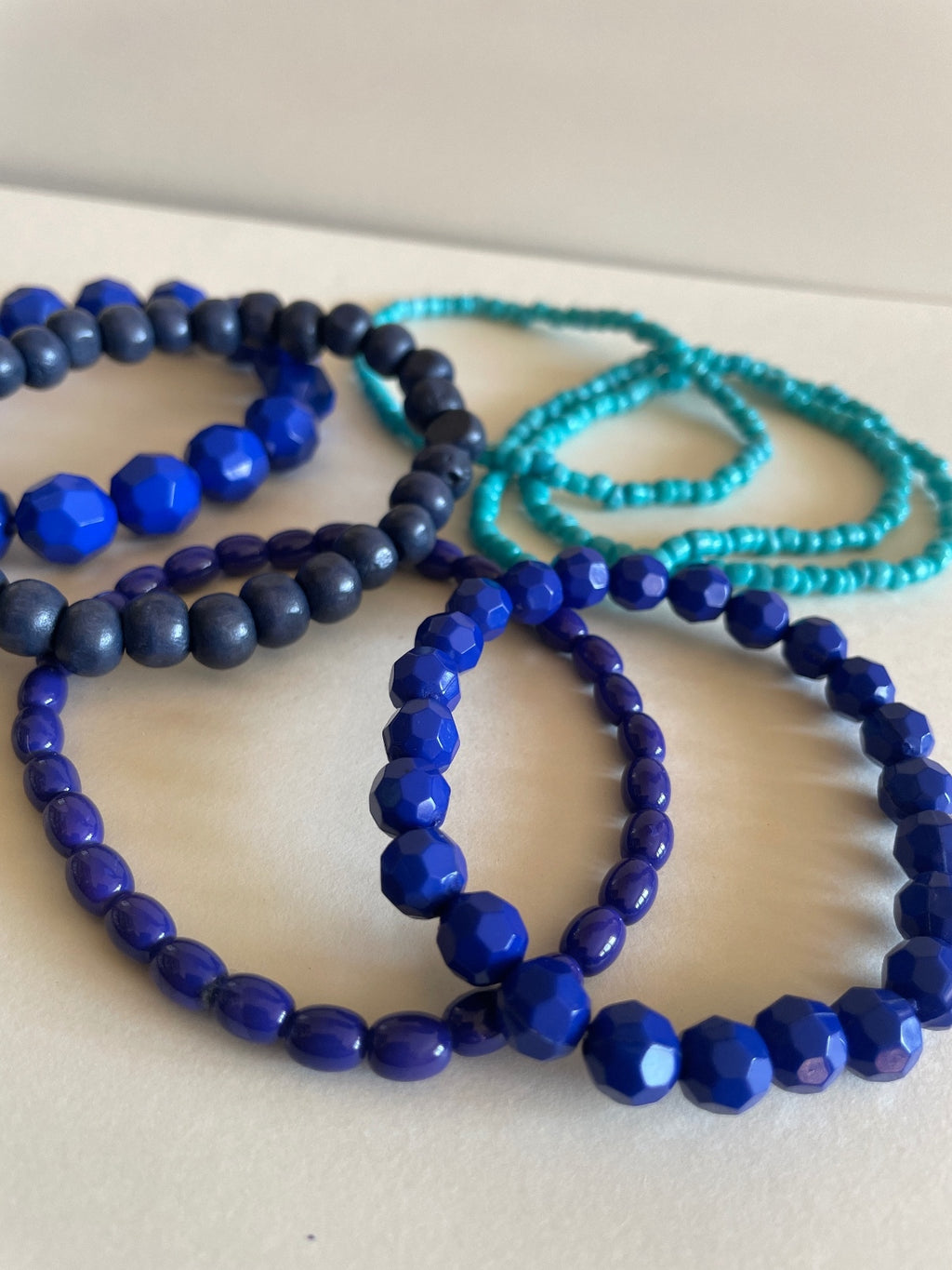 Blue Stretch Bracelet Stack - Set of 7 - Acrylic, Glass, Wood Mix