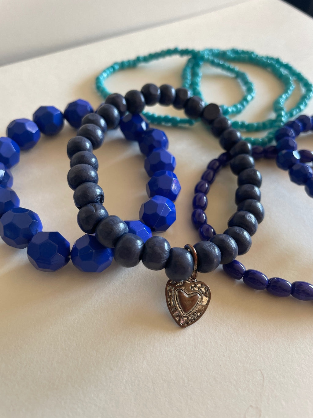 Blue Stretch Bracelet Stack - Set of 7 - Acrylic, Glass, Wood Mix