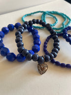 Blue Stretch Bracelet Stack - Set of 7 - Acrylic, Glass, Wood Mix