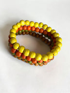 MOJO MOON Sunflower Toned Stretch Bracelet Stack Set of 4 Handmade Earthy Boho Wood Bead Bracelets