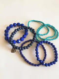 Blue Stretch Bracelet Stack - Set of 7 - Acrylic, Glass, Wood Mix