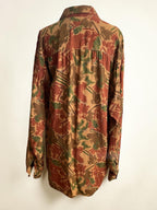 Vintage 70s Edith Kumar Geometric Button Down Shirt - Earth Tone Abstract Pattern Boho Top - Size 12-22 (OSFM)