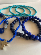 Blue Stretch Bracelet Stack - Set of 7 - Acrylic, Glass, Silver Mix