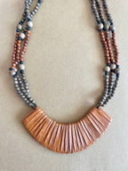 Artisan Wood Bead & Genuine Leather Statement Necklace – Multi-Strand Boho Bib