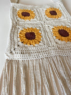 Crochet sunflower cross body bag with fringe