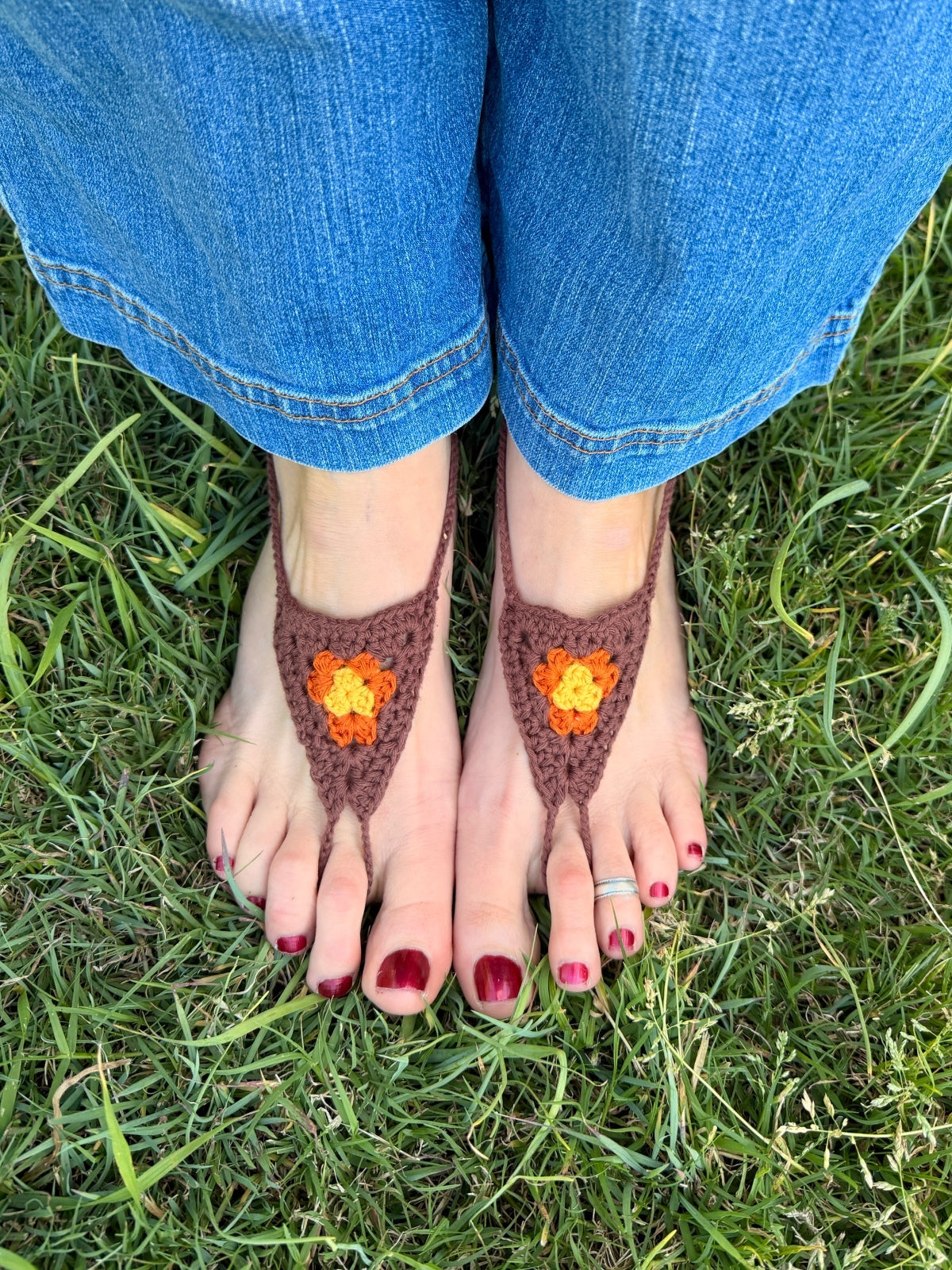 Mojo Moon Handmade 70s Retro Crochet Barefoot Sandals – 100% Cotton