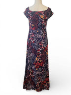 Navy Floral off shoulder dress with front split